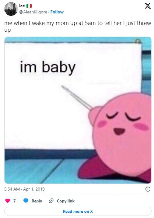 kirby im baby throw up meme