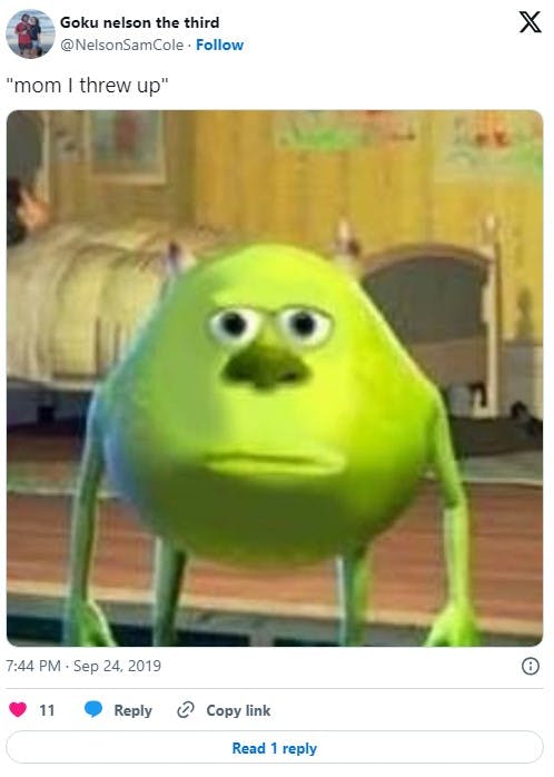 mike wazowski mom i threw up