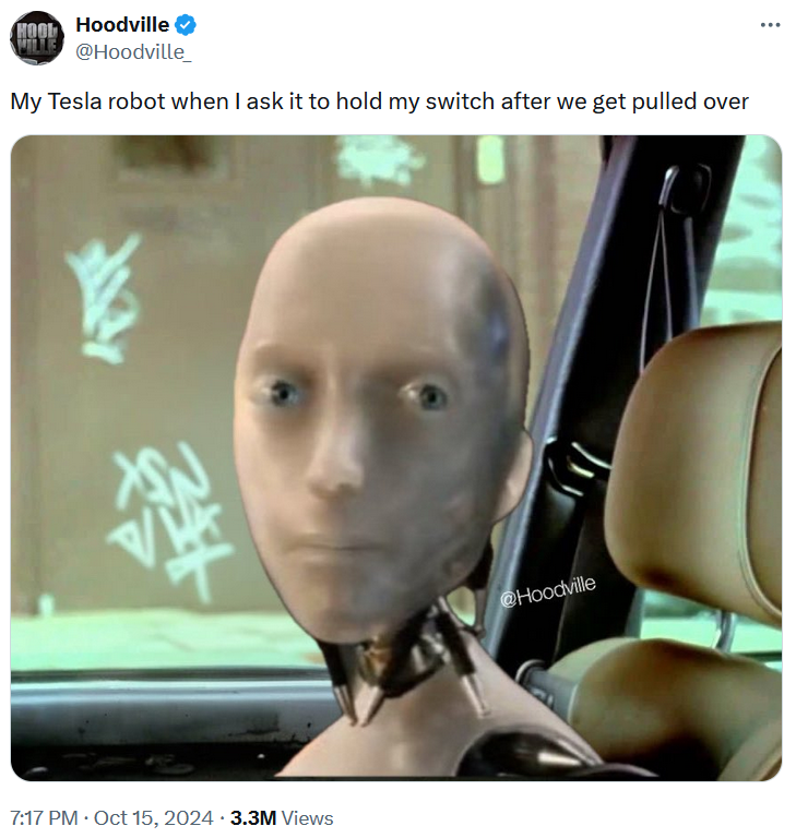 My Tesla Robot meme about getting pulled over by the cops.