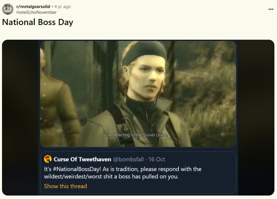 National Boss Day meme from Metal Gear Solid.