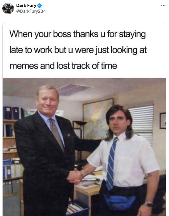 National Boss Day meme about accidentally staying late.