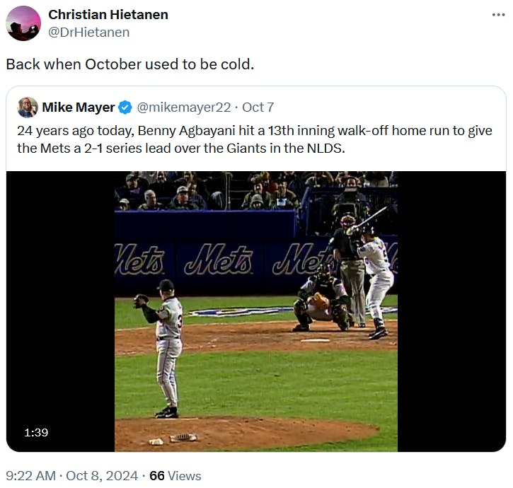 Quote tweet about climate change above a baseball video clip.