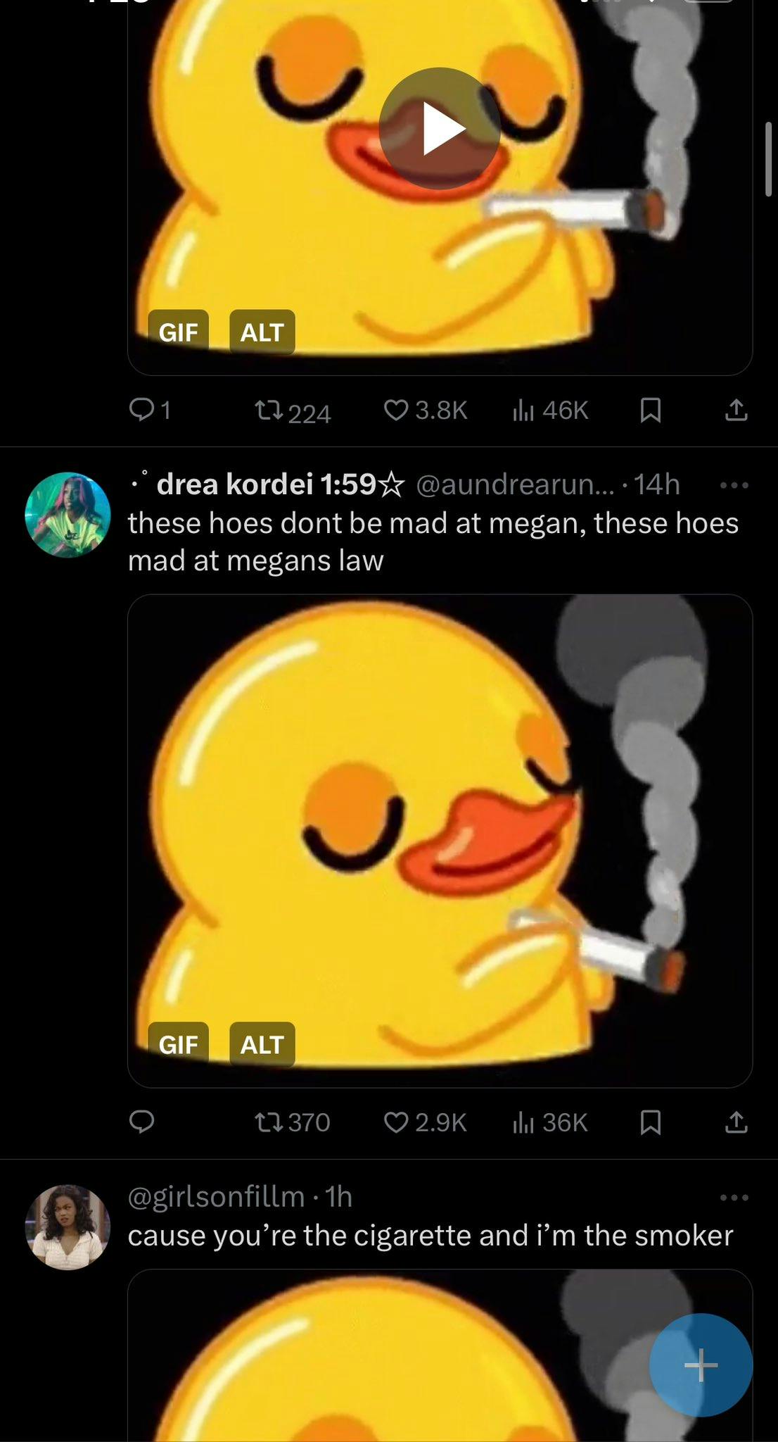 back to back smoking duck tweets