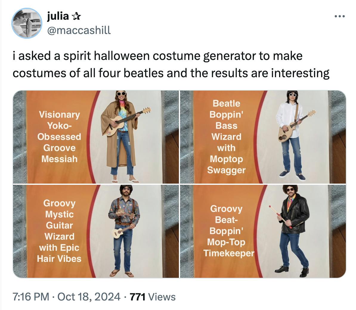 Spirit Halloween costume meme of the Beatles.