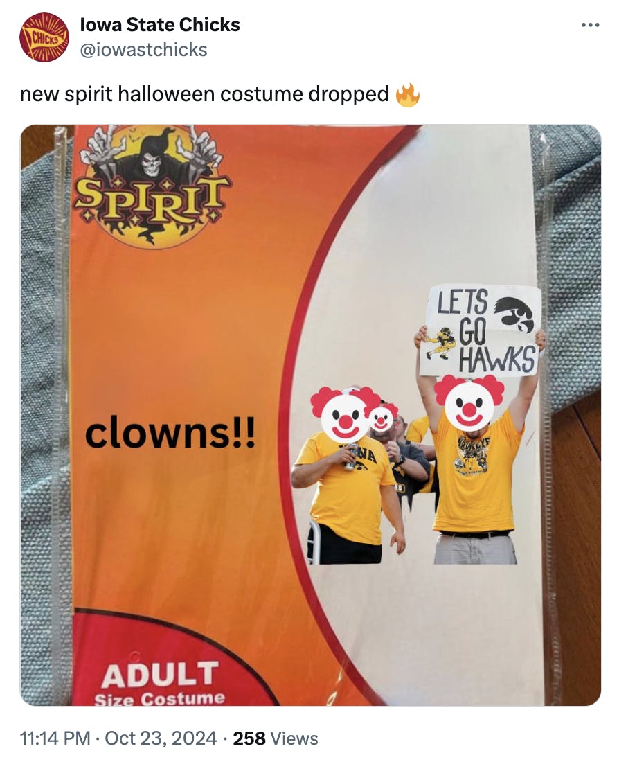 Spirit Halloween costume meme of a sport team roasting their oppponents.