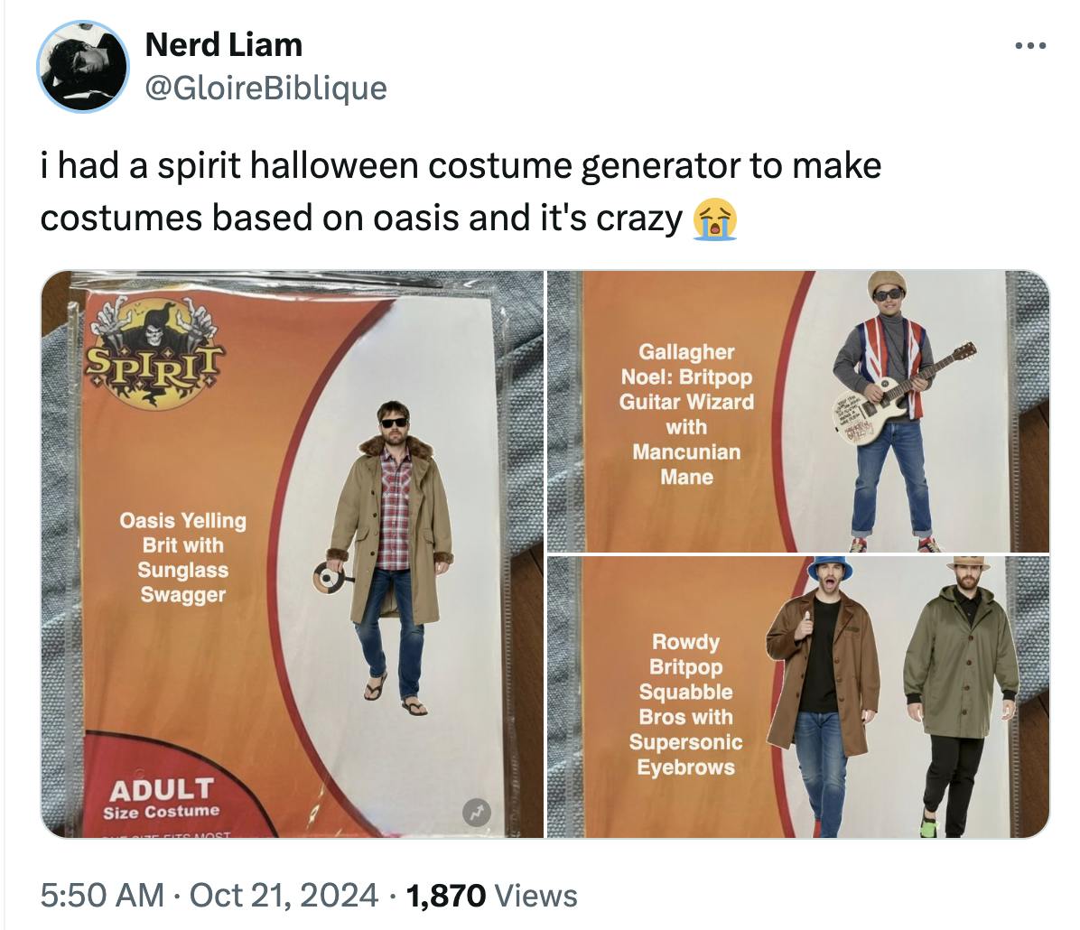 Spirit Halloween costume meme of Oasis.