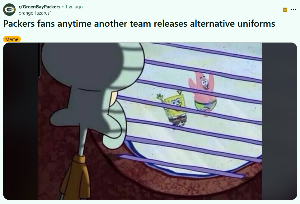 Squidward Window meme about new football uniforms.