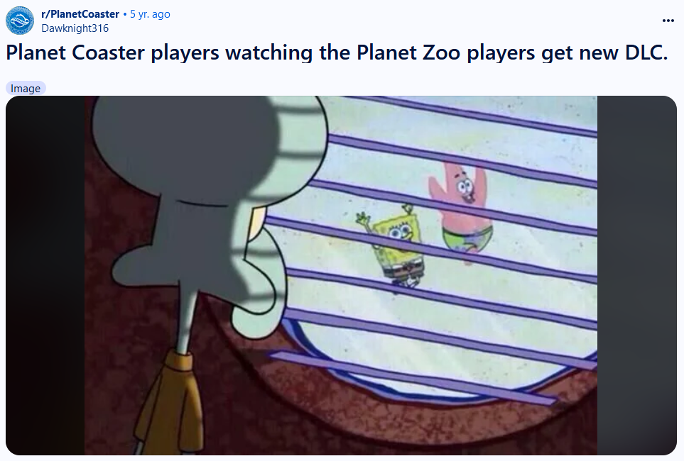 Squidward Window meme about Planet Zoo DLC.