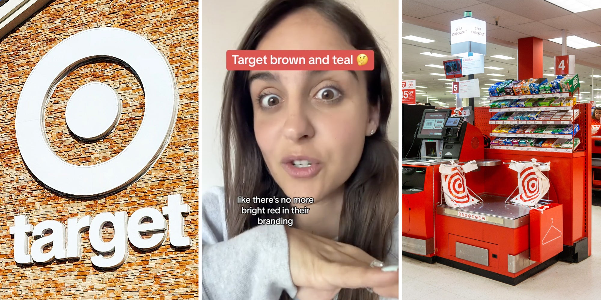 Target sign(l), Woman talking(c), Interior Target(r)