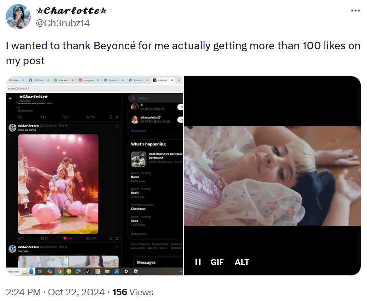 Thank You Beyonce meme about getting likes on Twitter.