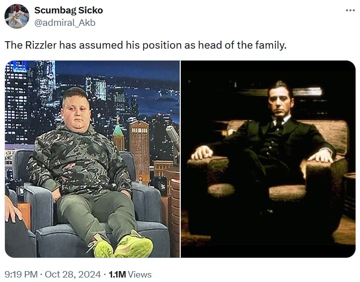 Meme comparing a child TikTok star to a mafia don.