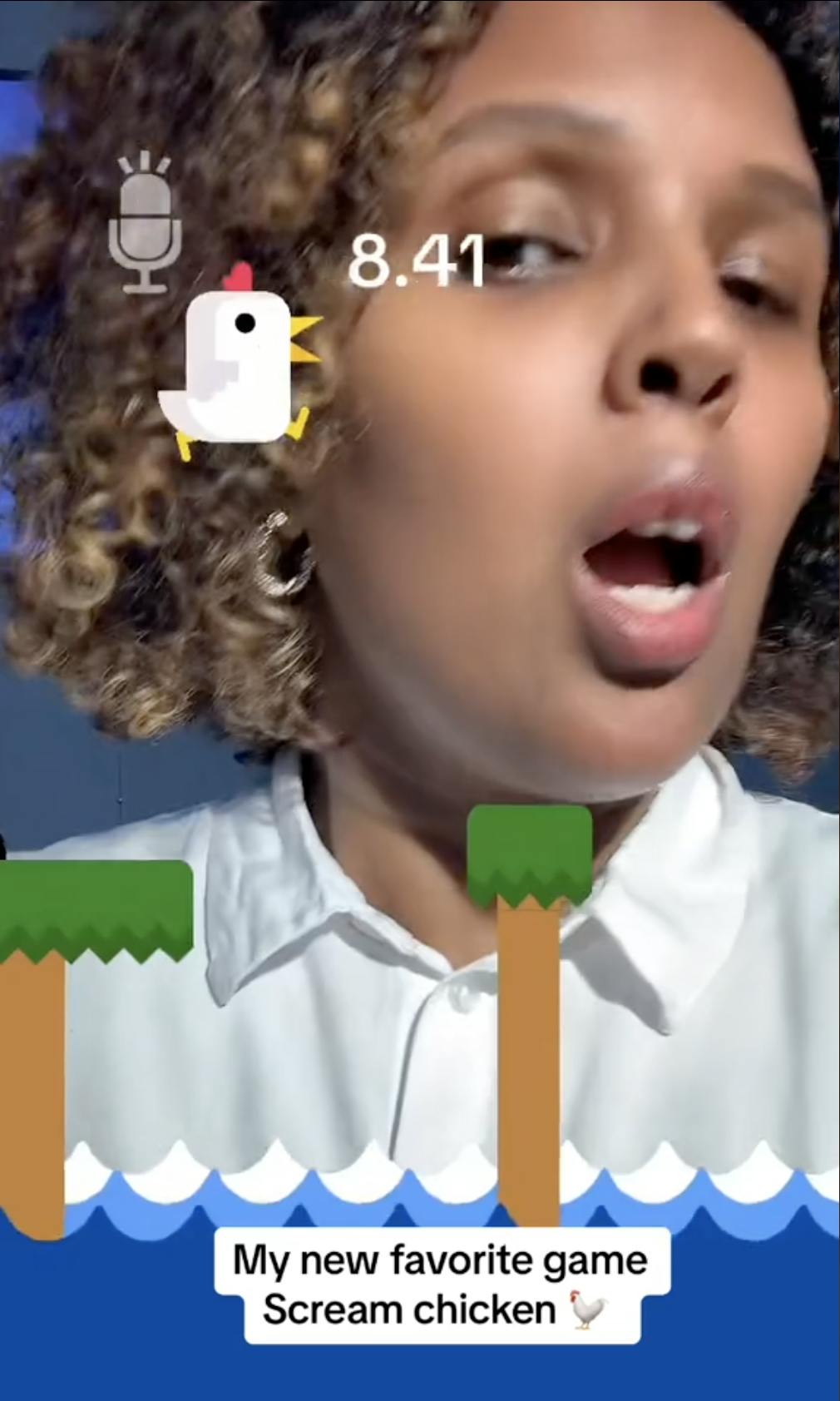 A woman participating in the Scream Chicken Game on TikTok.