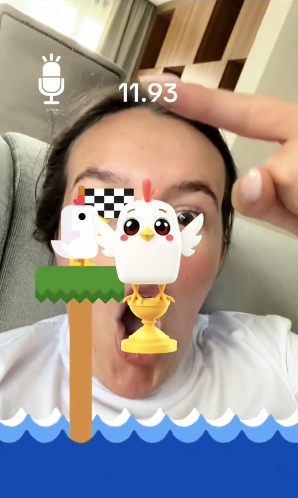 An excited woman participating in the Scream Chicken Game on TikTok.