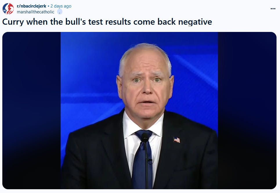 Tim Walz worried meme about playing against the Chicago Bulls.