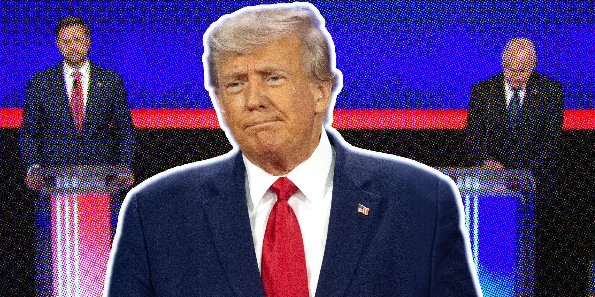 Donald Trump looks bored against the backdrop of the vice presidential debate.