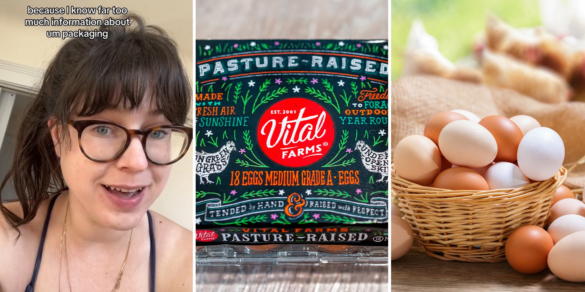 woman wearing glasses; Vital Farms Eggs; Fresh Eggs