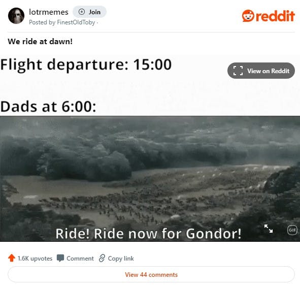 dads showing up to airport early ride for gondor gif