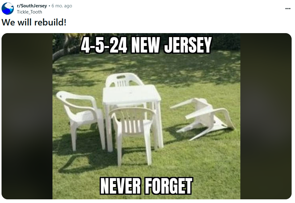 We will rebuild meme about a 2024 weather event in New Jersey.