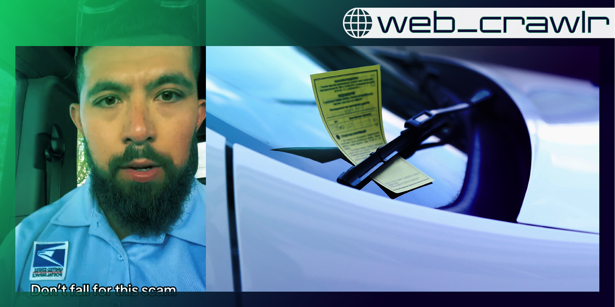 A person looking at the camera next to a parking ticket. The Daily Dot newsletter web_crawlr logo is in the top right corner.