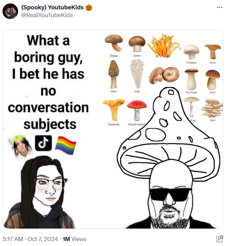 What a boring guy meme about mushrooms.