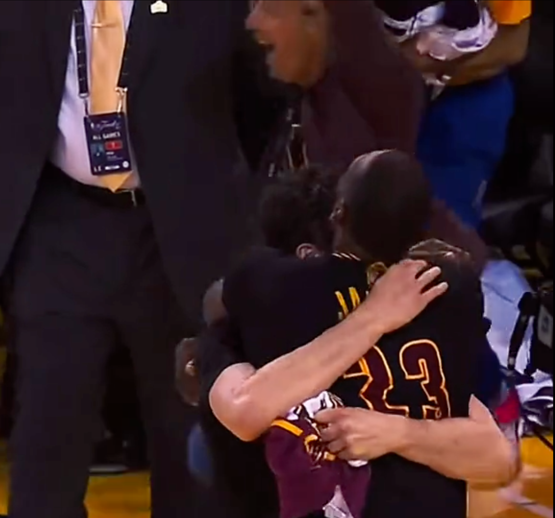 Hopecore TikTok of Lebron James hugging a teammate.