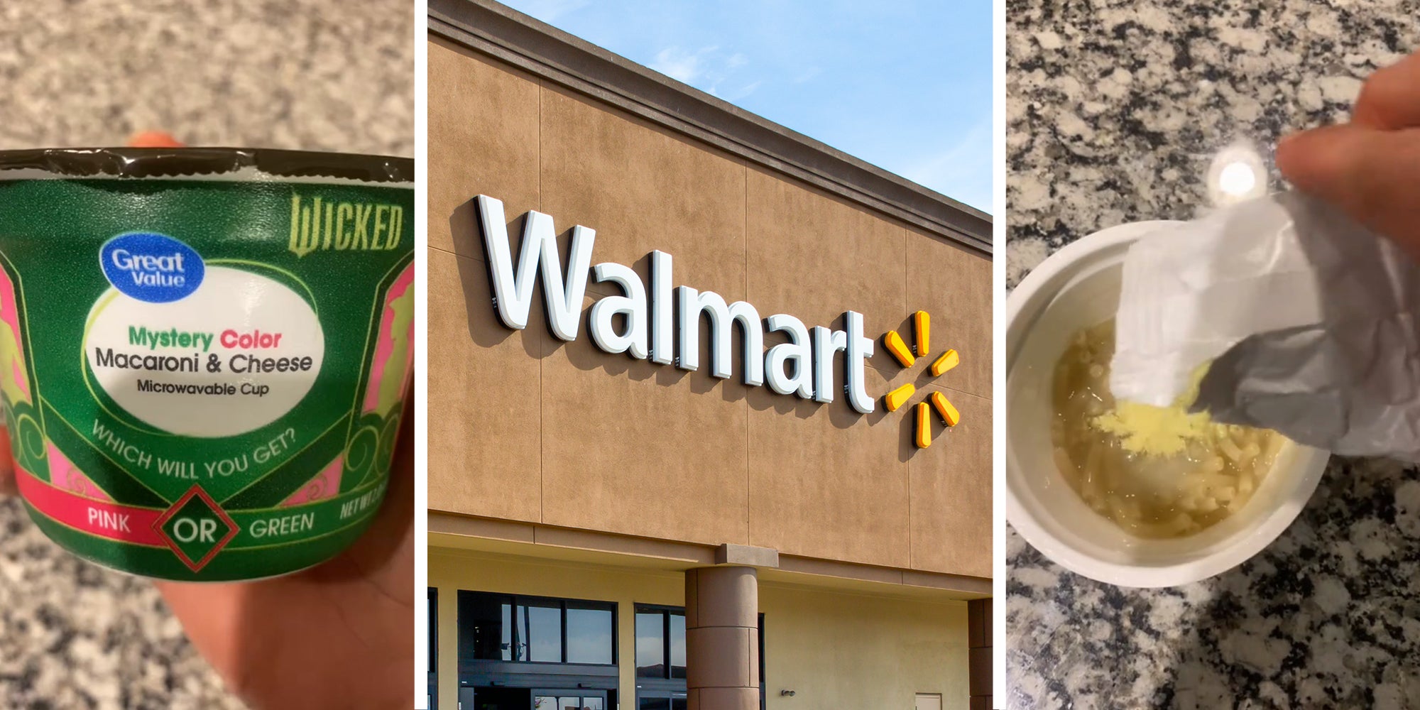 Great Value Wicked Mac and Cheese(l) Walmart Store Front(c) Mac and Cheese(r)