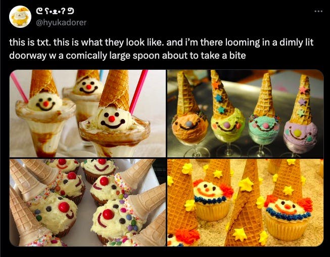 Comically Large Spoon joke about adorable clown cupcakes and ice cream