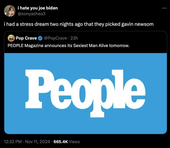 Tweet about Gavin Newsom being name People's sexiest man alive