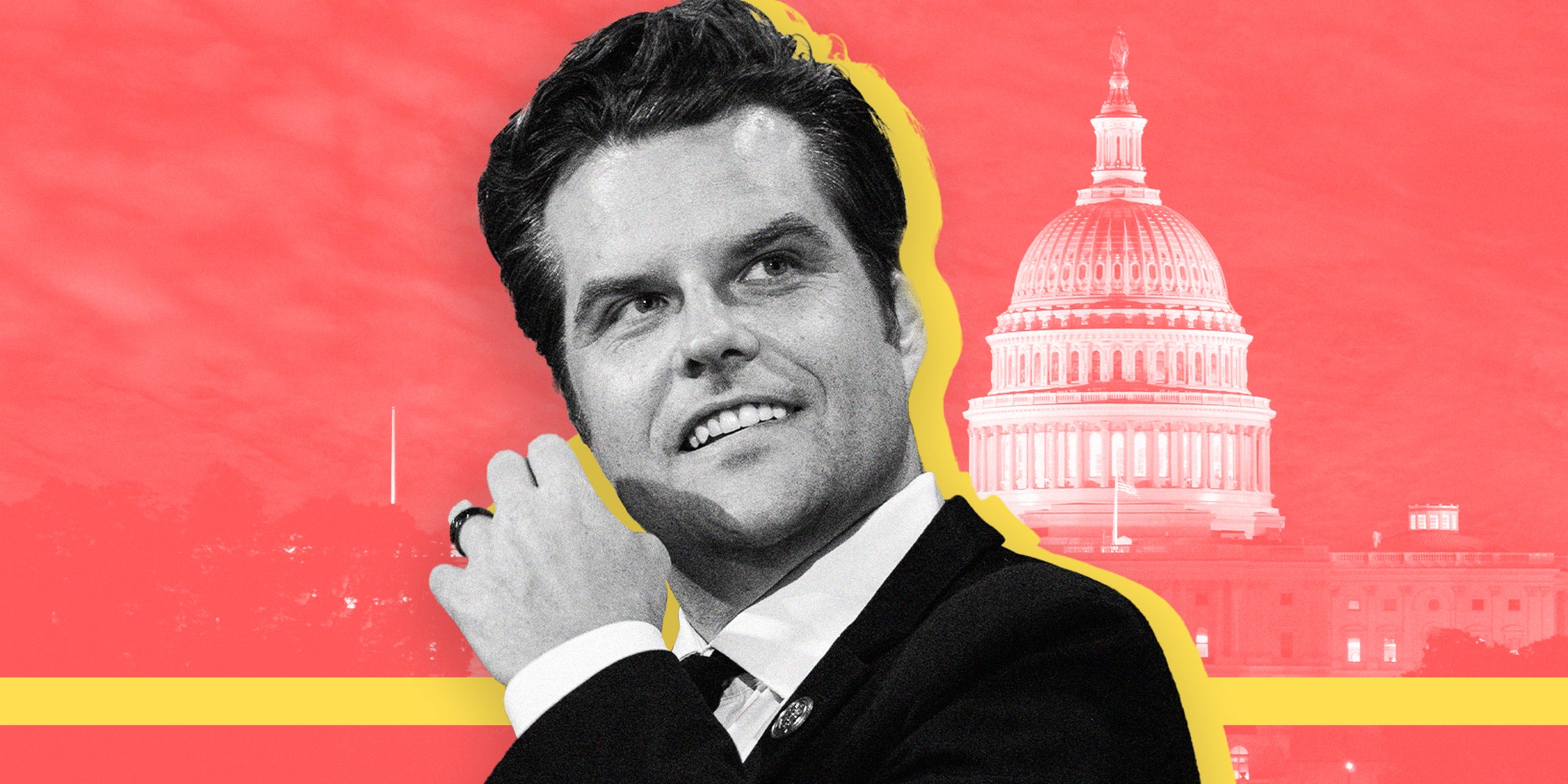 Fervent Matt Gaetz with Bright Pink Colors as background