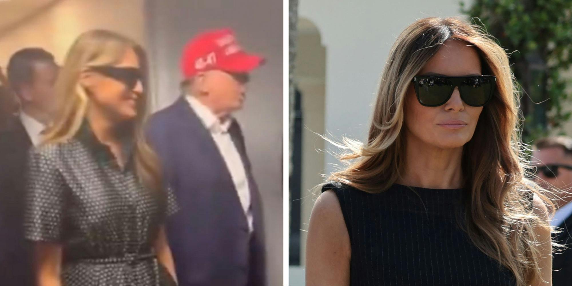 Two panel design showing a screen shot of the Former first lady with the Former president on one side, with another image of Melania on the right.