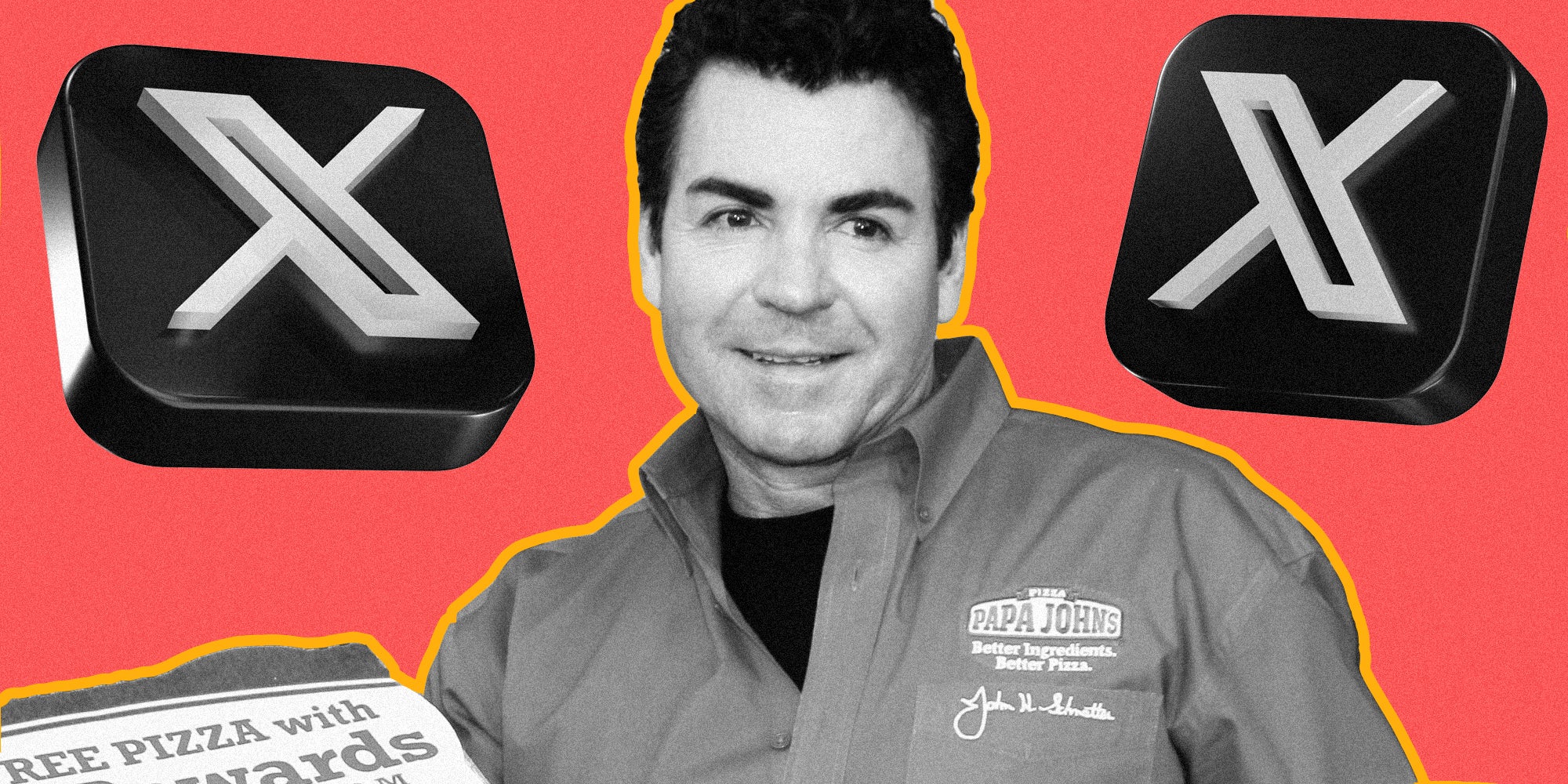 Papa John's John Schnatter with X logos