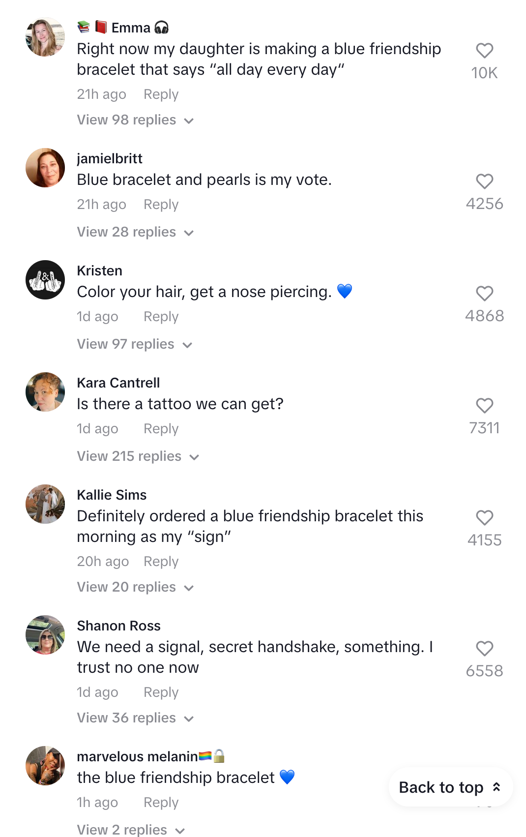 A list of comments from a TikTok post from user nodramababymamag