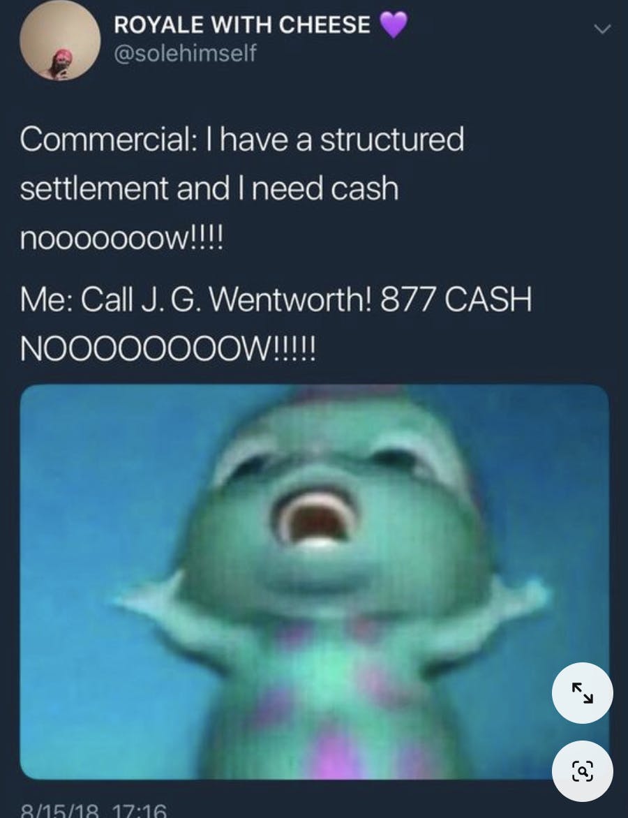 The Bibble meme using the JG Wentworth commercial jingle