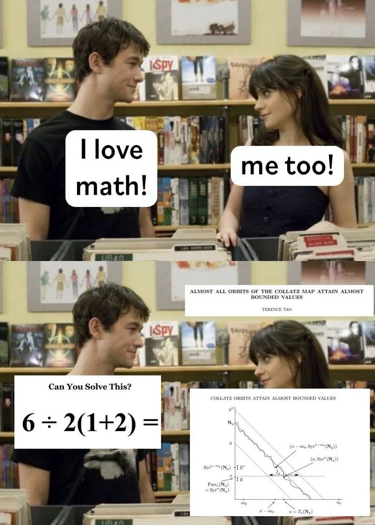 A variation on the 'I love video games' meme but with math; guy likes basic arithmatic, girl likes calculous