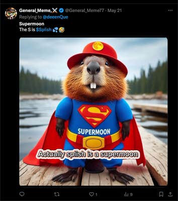 An X post of a Beaver in a superman costume wiht "Actually spoish is a supermoon" text overlayed on the image