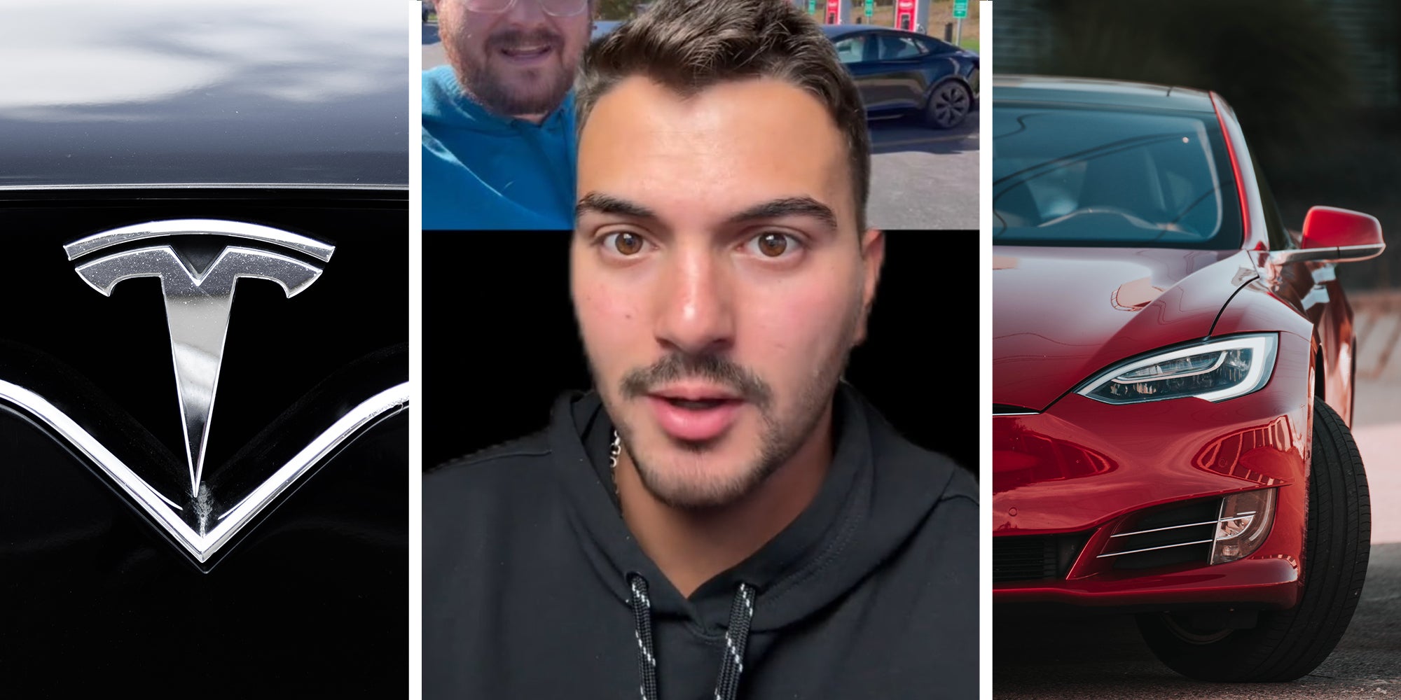 Tesla Logo(l) Tesla Expert(c) Tesla Car(r)