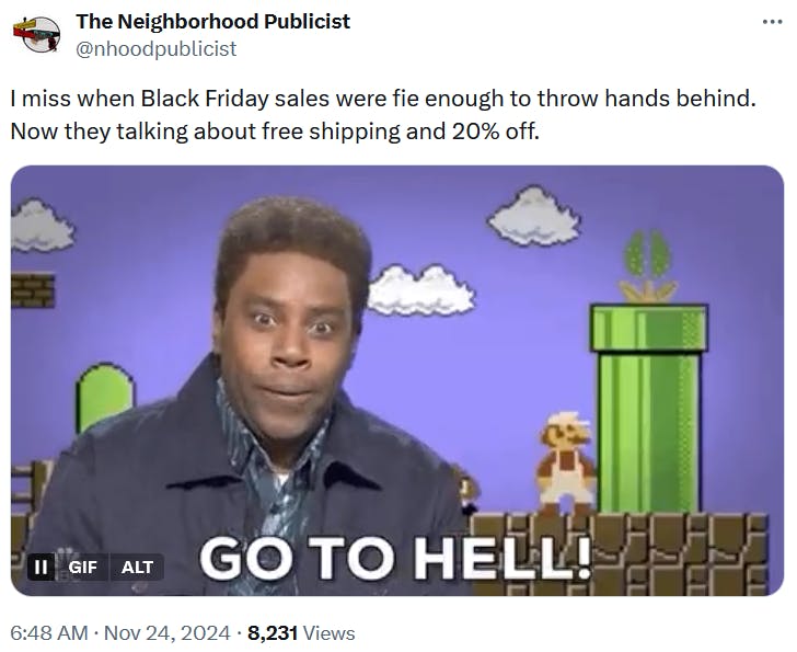 Black Friday meme with a gif of Keenan Thompson saying 'go to hell.'