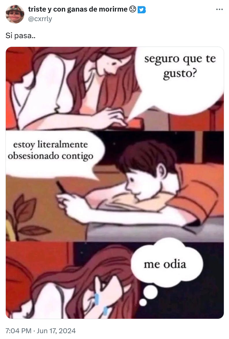 Boy and girl texting meme in Spanish.