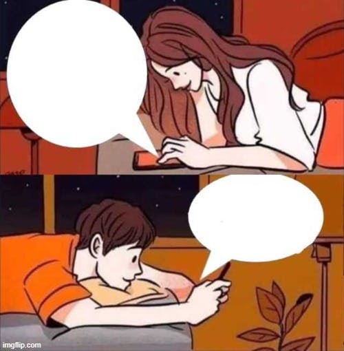 Meme template for boy and girl texting.