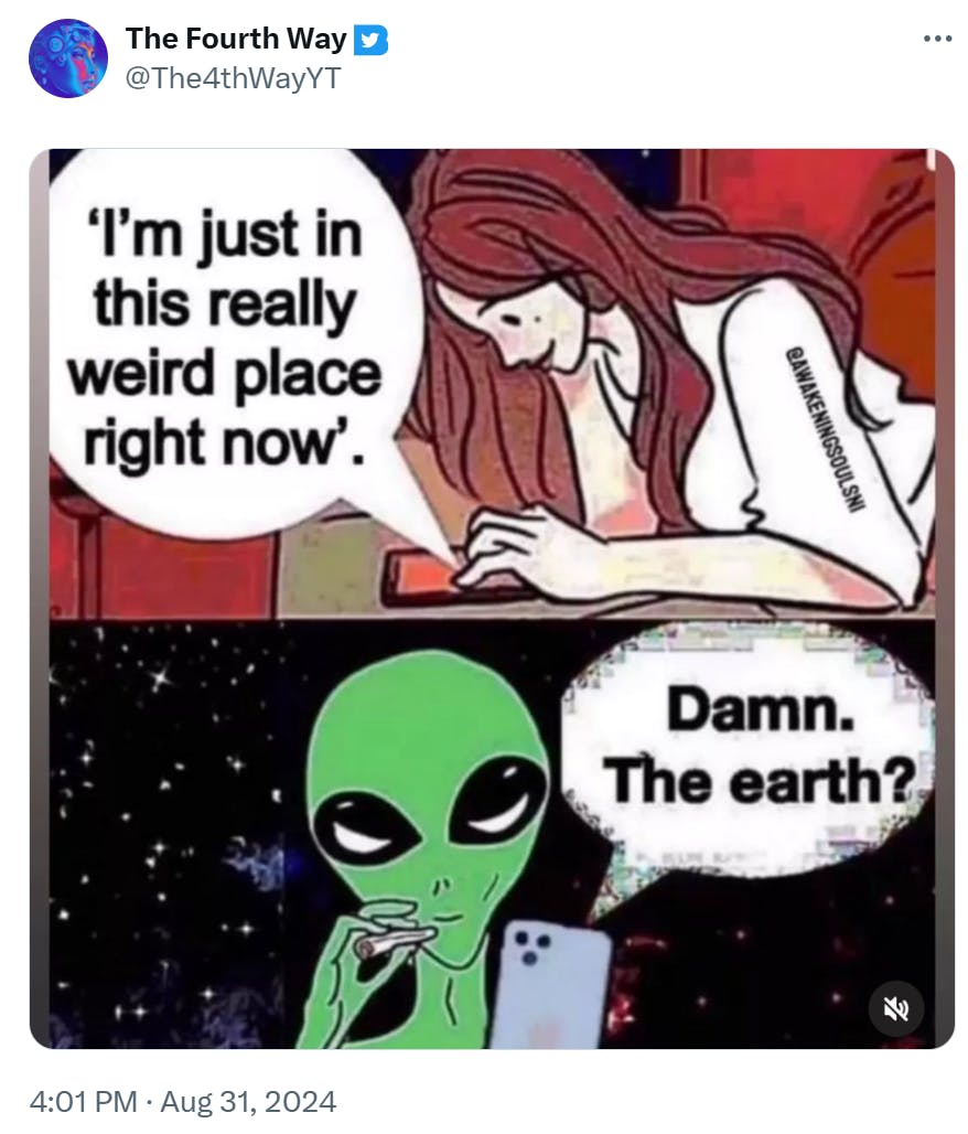 Boy and girl texting meme with an alien in the second panel.