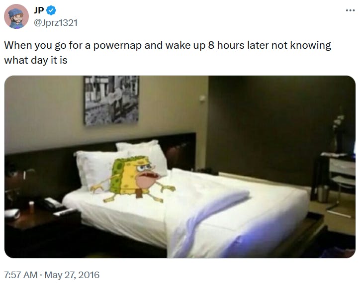 Primitive Sponge meme about waking up from a long nap.