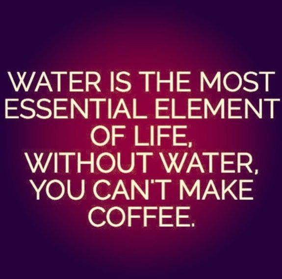 Coffee meme that reads, 'Water is the most essential element of life, without water, you can't make coffee.'