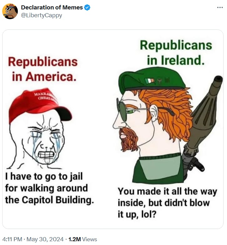 Crying Wojak meme about U.S. vs. Irish Republicans.