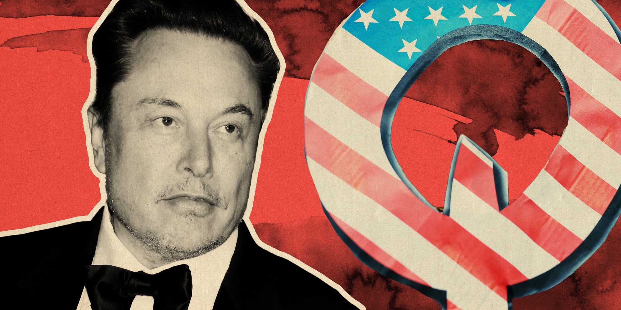 Elon Musk with Q that has american flag design