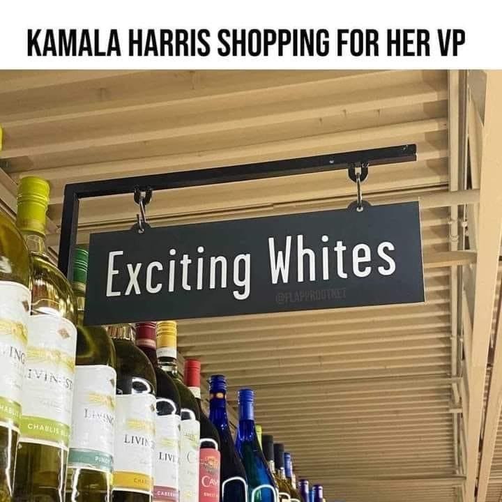 Photo of a selection of wines with the caption 'Kamala Harris shopping for her VP.'