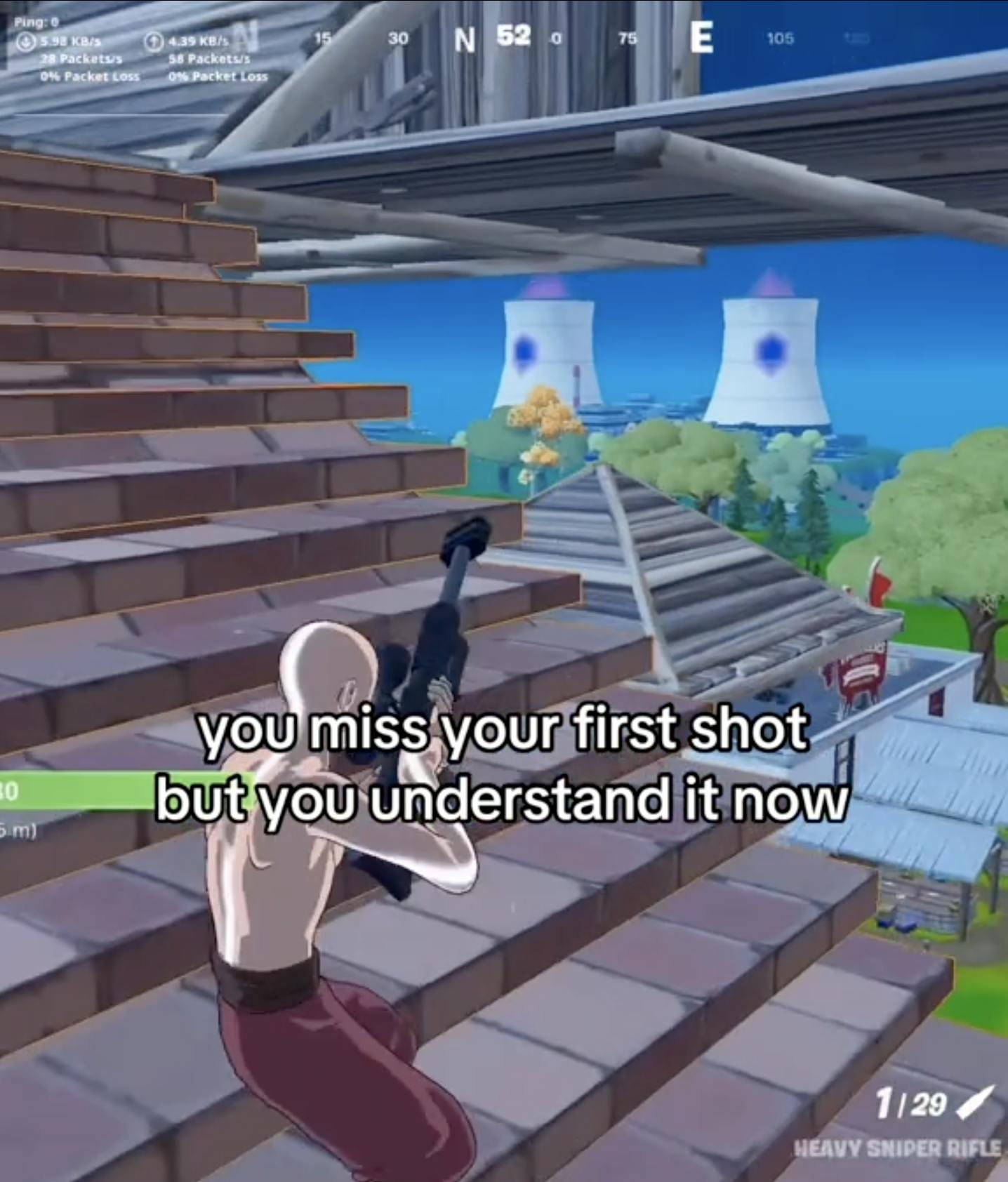 Video game screenshot with text overlay that reads, 'you miss your first shot but you understand it now.'