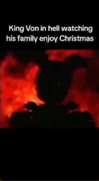 King Von meme with an image of a shadowy figure in fire.