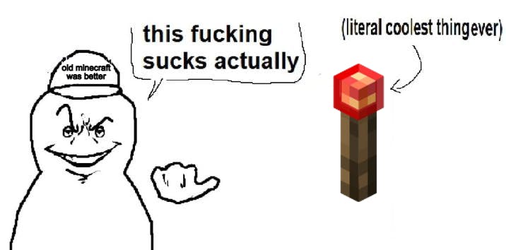 Literal Coolest thing ever meme about a Minecraft item design.