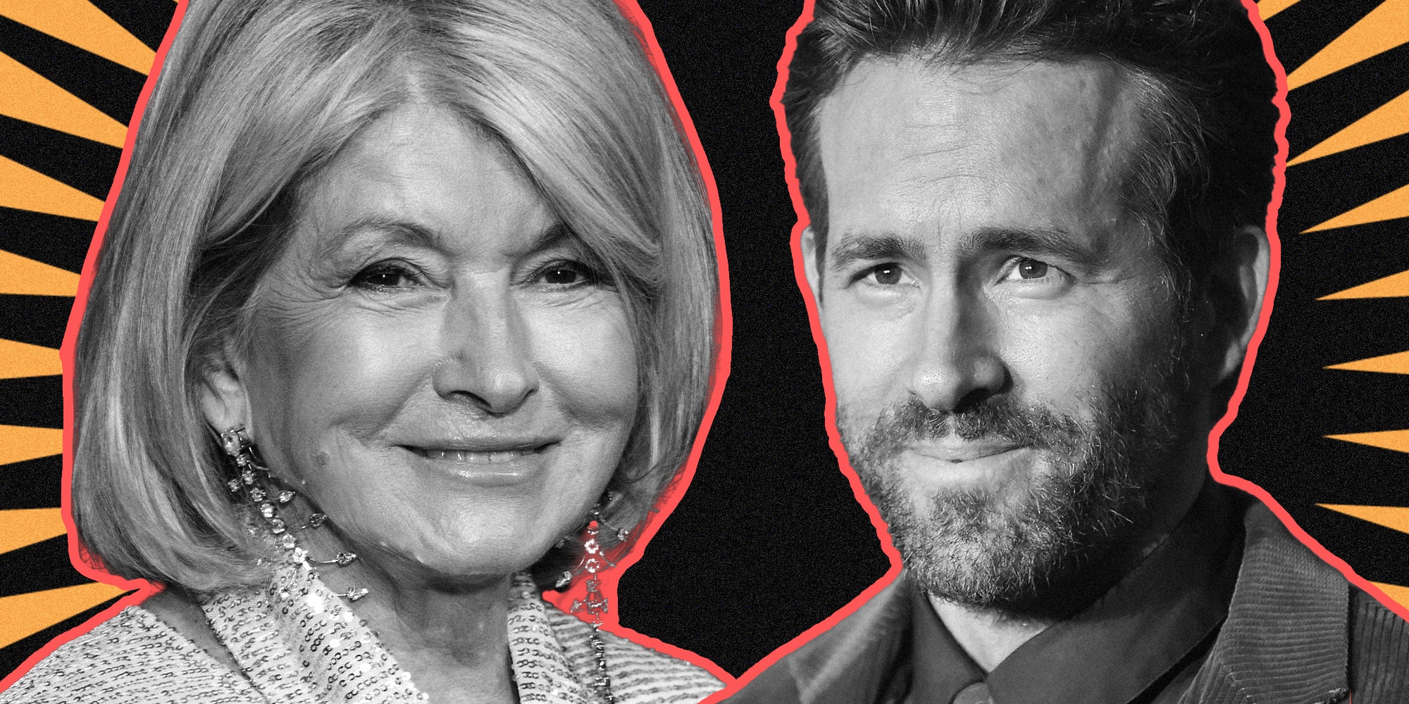 Martha Stewart and Ryan Reynolds over abstract background