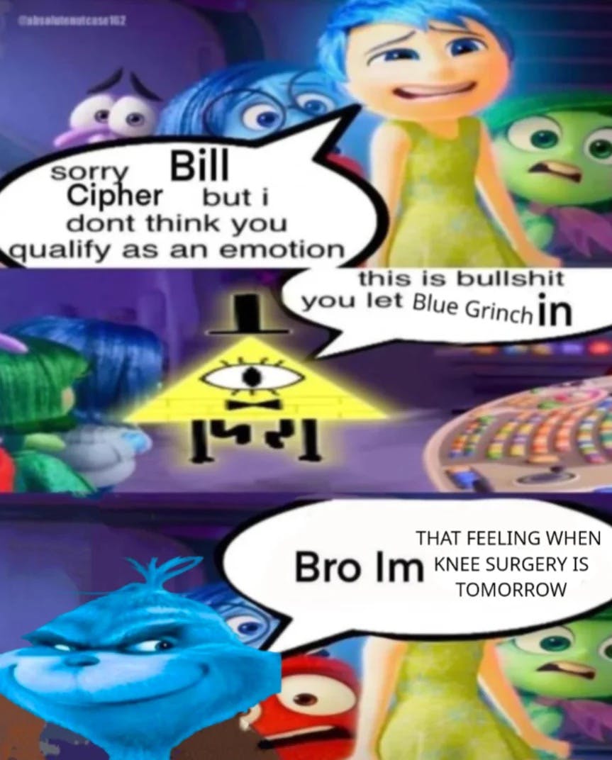 Knee surgery meme from Inside Out